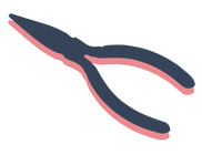 a black and red graphic of a pair of pliers