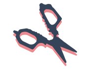 Black and red graphic of a pair of scissors