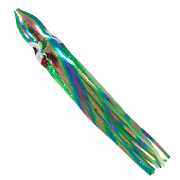 4.5" Squid, Rigged - Oil Slick Back, Green Glow Belly